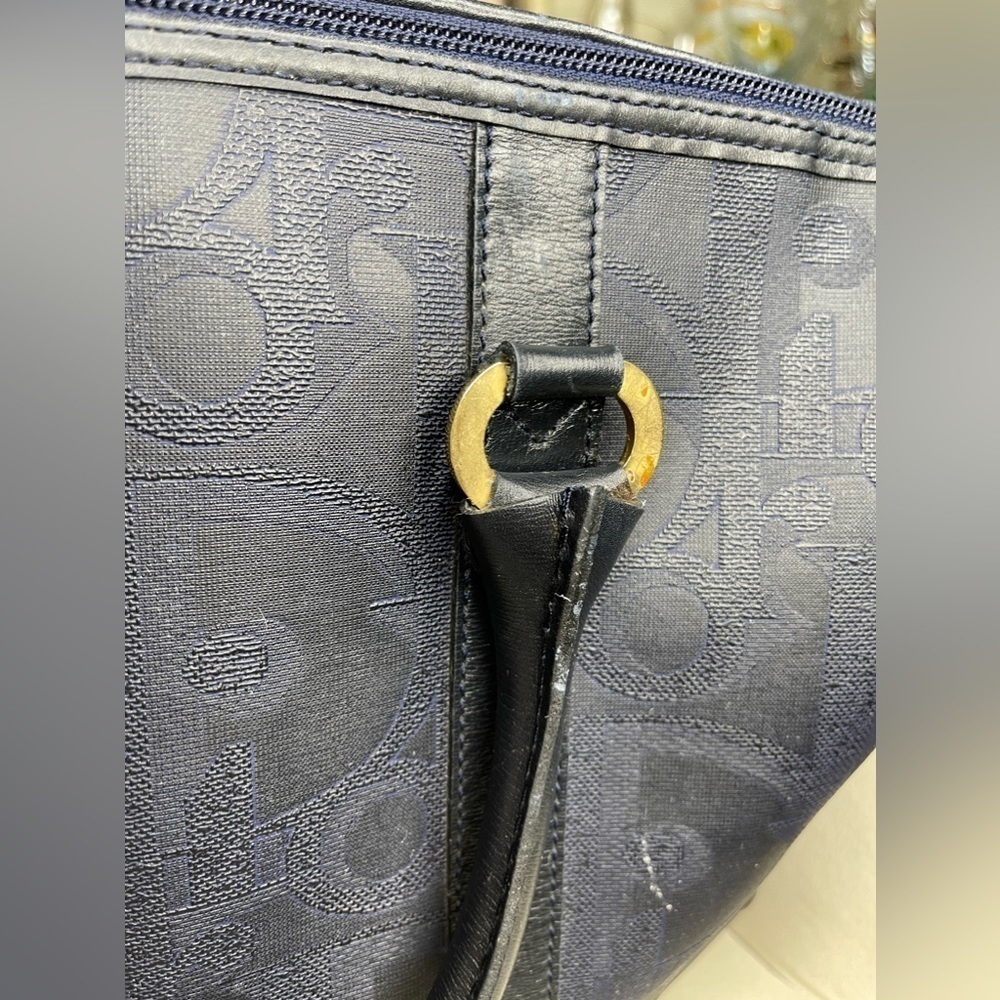 Vintage Christian Dior Coated Canvas Boston Bag Diorissimo PVC Leather Navy Gold - Picture 7 of 11